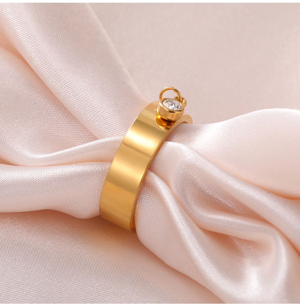 COOLTIME Mode Minimalistischen Frauen Ring Edelstahl Gold Farbe Mit Charme Zirkon Anhänger Ring Schmuck Hochzeit Geschenk – Detail 10