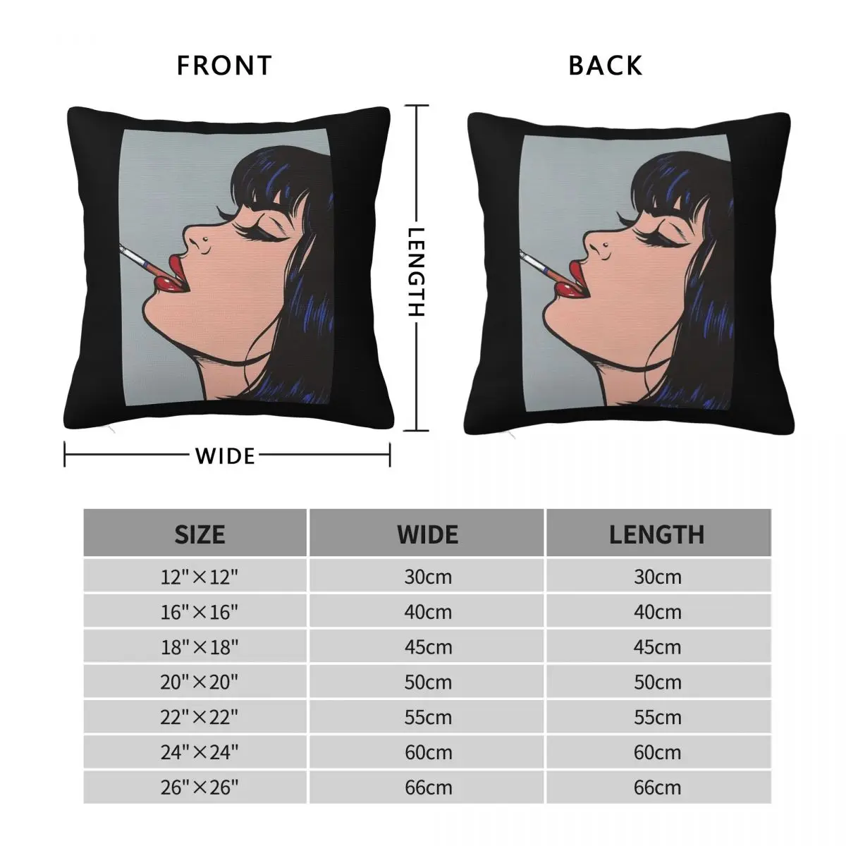 Black Bangs Smoking Girl Square Pillowcase Polyester Linen Velvet Pattern Zip Decor Pillow Case Car Cushion Cover 18