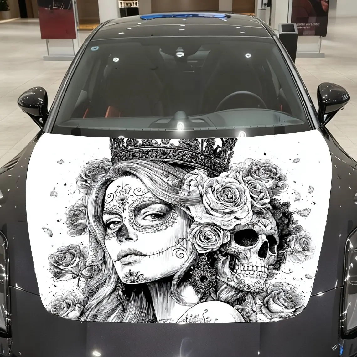 

Черно-белая обертка на капот автомобиля с рисунком черепа — самоклеящаяся виниловая наклейка для грузовиков, прочная и износостойкая, декоративная