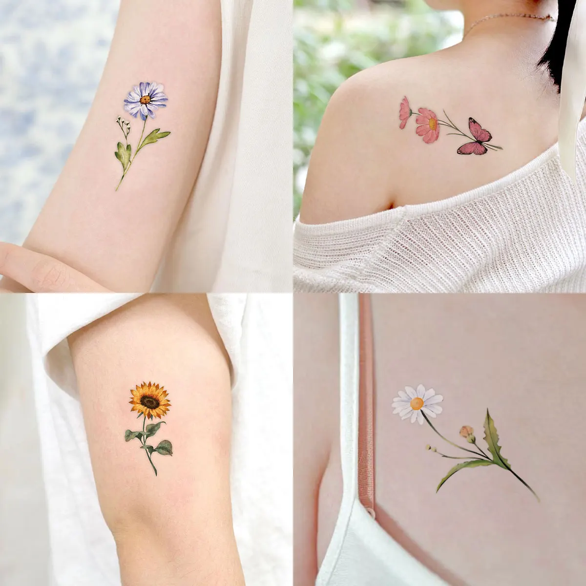 Pegatinas de tatuaje impermeables para mujeres y niñas, calcomanías de margaritas de colores dulces, accesorios de tatuaje semipermanentes a la