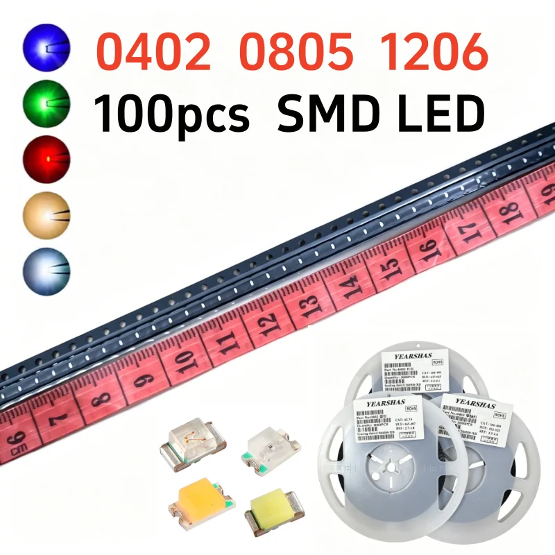 100PCS 0402 0603 0805 1206 3528 5050 2835 SMD LED Red Yellow Green White Blue Orange light emitting diode High Brightness LED