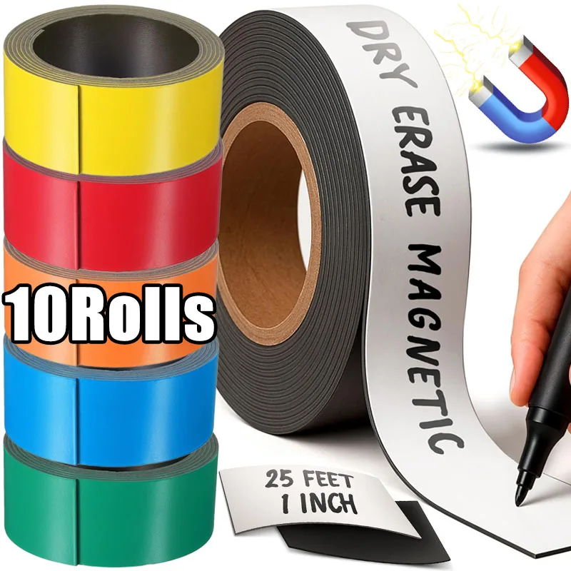 Dry Erase Magnetic Tape Adhesive Colored Magnetic Strips Roll Blank Sentence Labels Writable Stickers for Whiteboards DIY Crafts