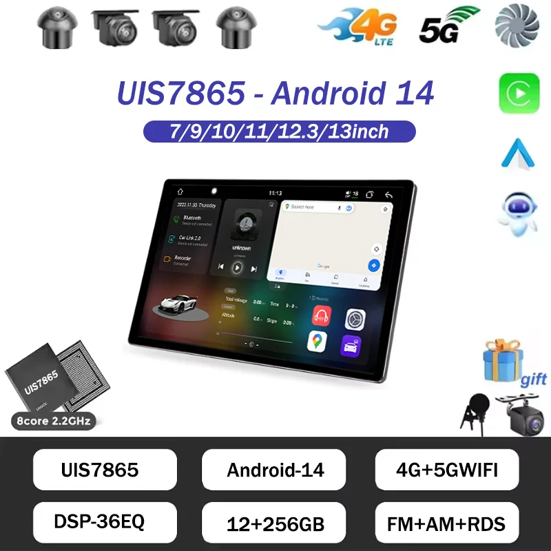 UIS7865 Android 14 8Core DSP Car Multimedia For VW Toyota Universal Autoradio With Carplay RDS GPS BT 4G LTE 5G Wifi