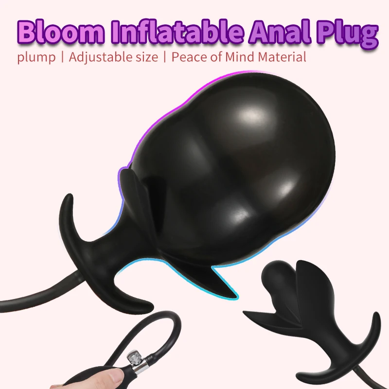 SM Flower Shape Inflatable Anal Plug Built-in Silicone Column Expandable 10cm Big Butt Plug Dildo Pump Bdsm Toys Man Ass Dilator