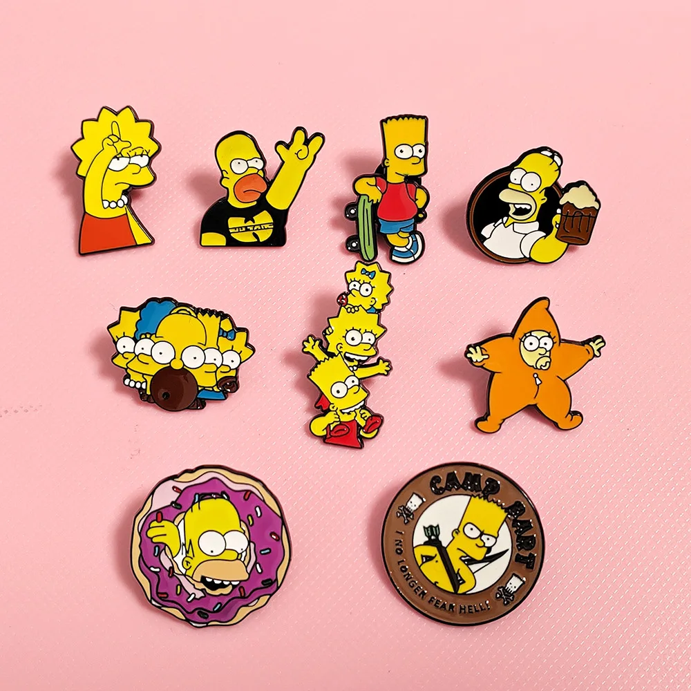 9 Stück Emaille-Anstecknadeln der Simpsons-Familie, niedliche Cartoon-Charakter-Broschen, Reversnadeln, kreative Abzeichen zur Dekoration von Rucksäcken und Jeans