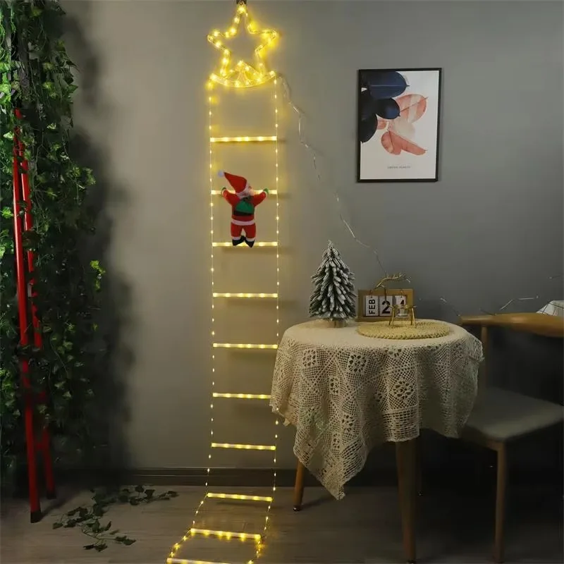 Christmas Lights String Santa Claus Climbing on Rope Ladder Decoration for Home Xmas Tree  Decor Hanging Lighting