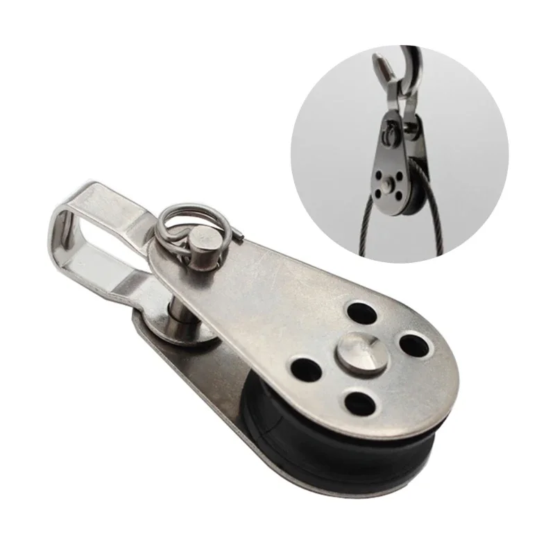 316 Stainless Steel Swivel Eye Wire Rope Pulley Block Single Wheel Single Nylon Sheave Pulley Block Durable Boat