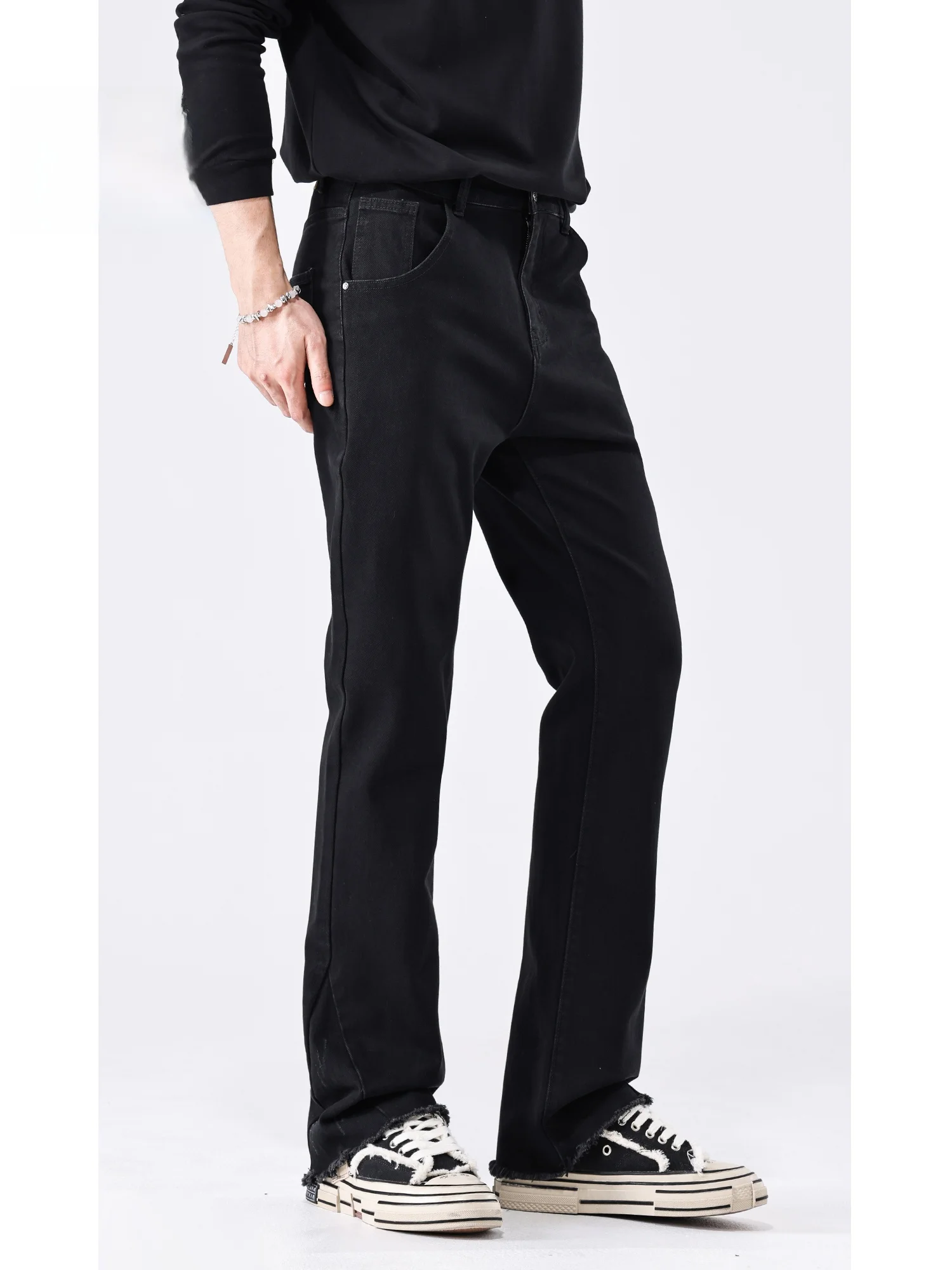 

Bla Waed Denim Jeans Men's Autumn Winter Loose Fit Bell Bot Retro American Casual Pants Youth Faion Breathable Cott...