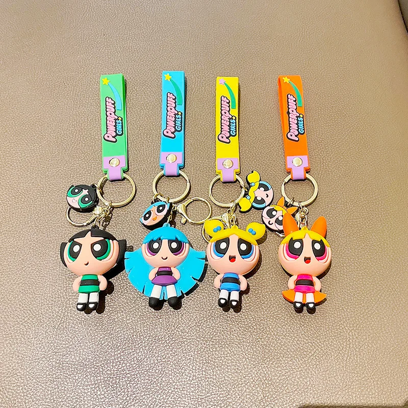 Super cute! Powerpuff Girls cartoon keychains, Blossom, Bubbles and Buttercup gathered, start a childlike collection.
