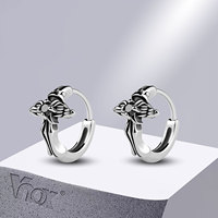 Vnox Rock Cross Hoop Earrings for Men Gifts Retro Silver Color Stainless Steel Religious Huggie Earring with Black CZ Stone