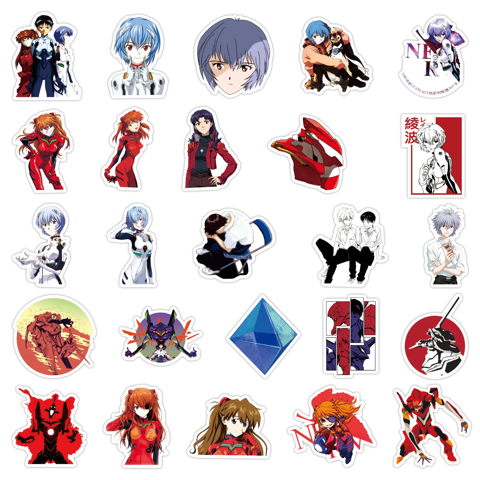 50pcs Neon Genesis Evangelion Anime Stickers Waterproof Sticker Pack Cute Phone Case Kawai Laptop Skin Art Supplies