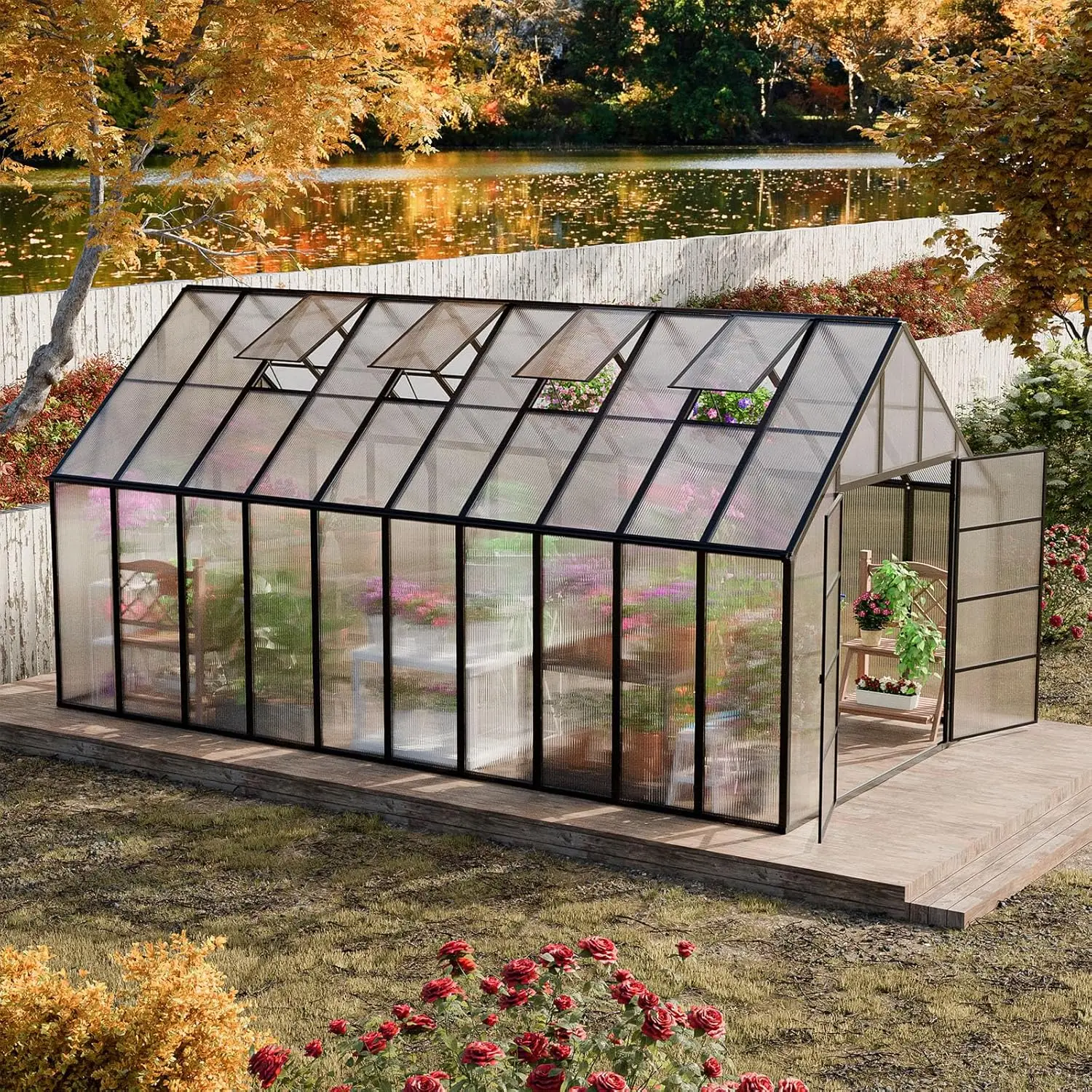 

20x10x10 FT Large Greenhouse for Outdoor, Easy Assembly Heavy Duty Aluminum Frame Polycarbonate Walk in Green House with Transpa