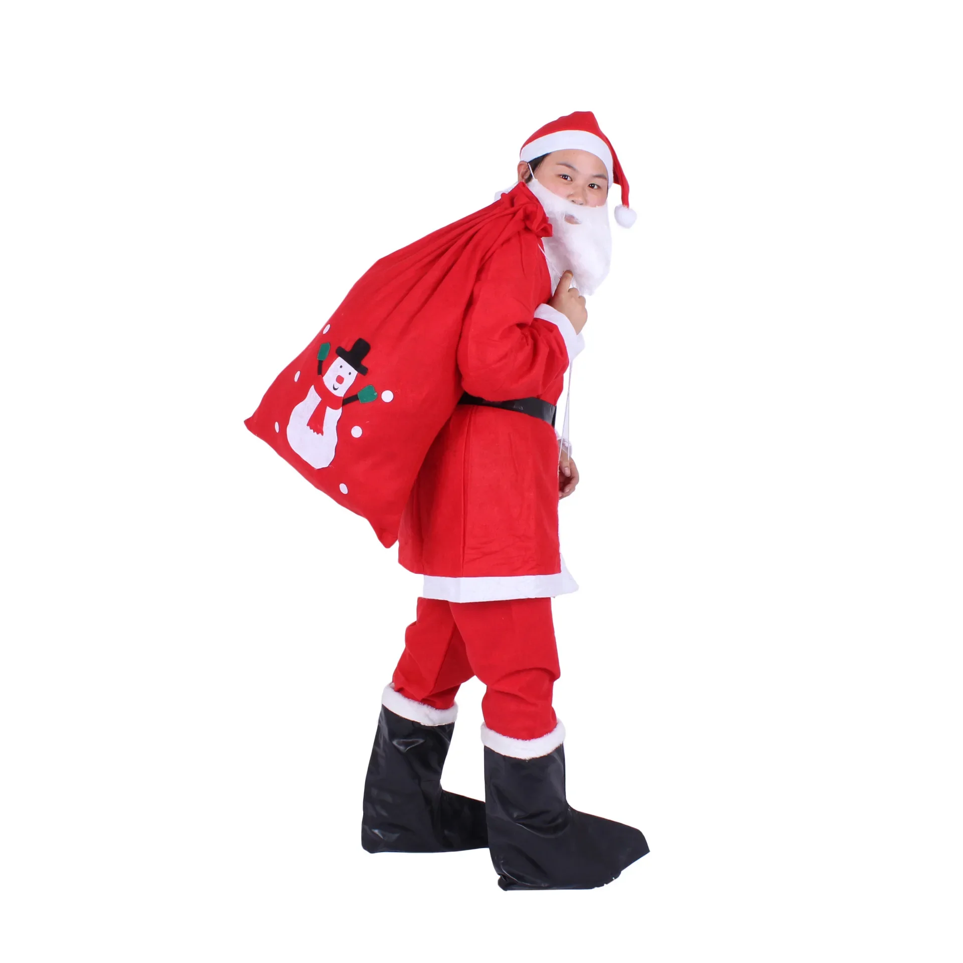 عيد الميلاد الكبار زي الأحمر سانتا كلوز البدلة غير المنسوجة النسيج غير مكلفة بالجملة الكبار تأثيري الملابس من الصين #3