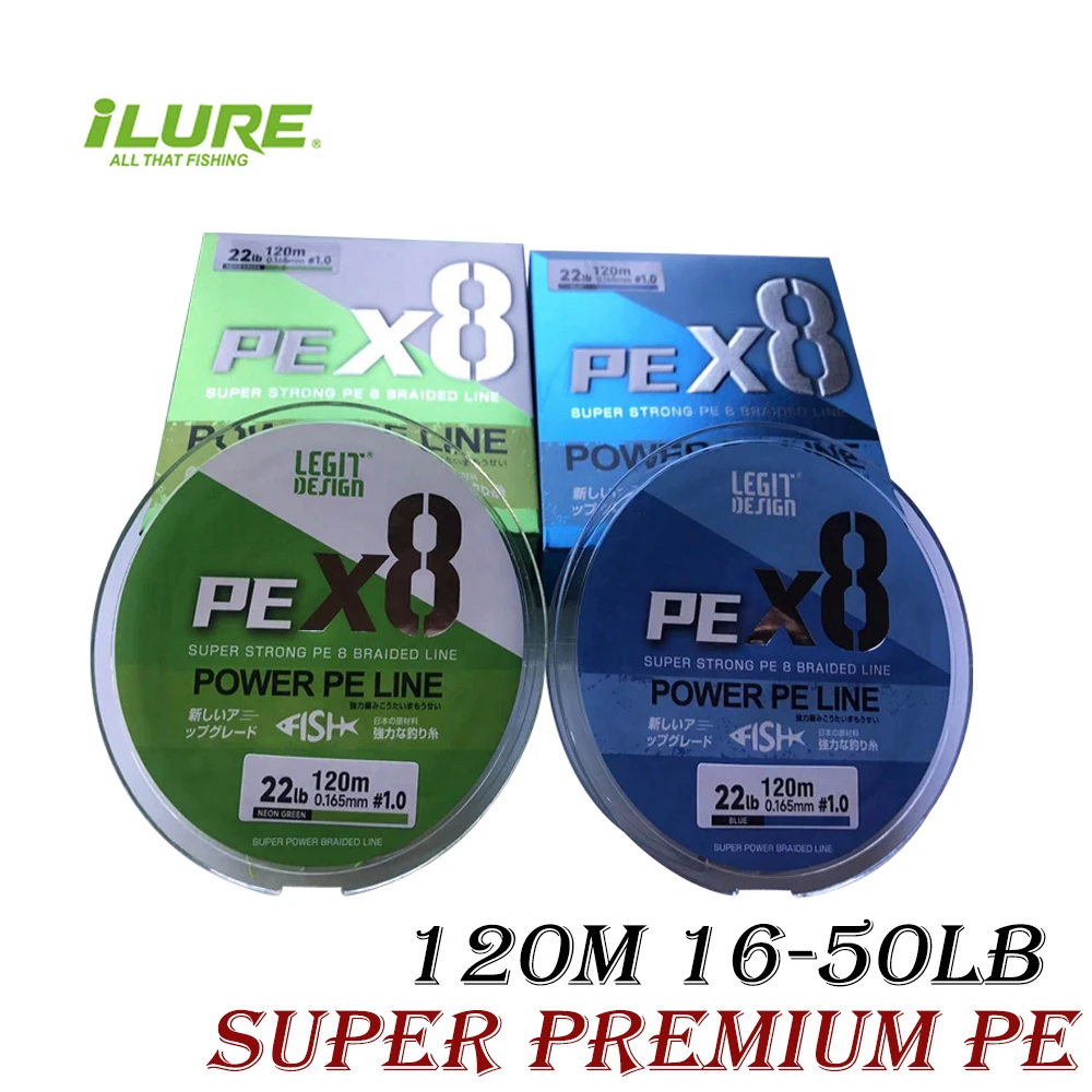 ILURE Super Strong X8 Braided Fishing Line Multifilament Invisible PE Line Fly Wire 8 Stands120m 16-50lb Fly Fishing Wire