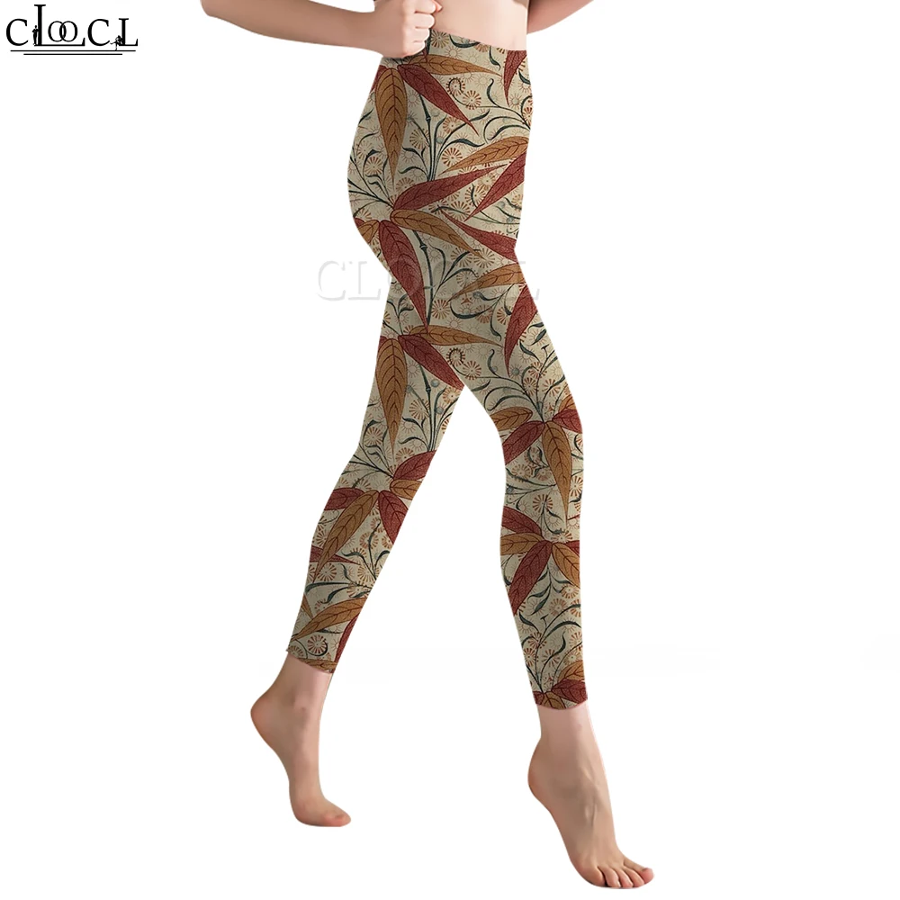 CLOOCL Mode Vintage Legging Retro Blätter Gedruckt Legging für Weibliche Push-Up Gym Workout Outdoor Jogging Hosen Sportwear