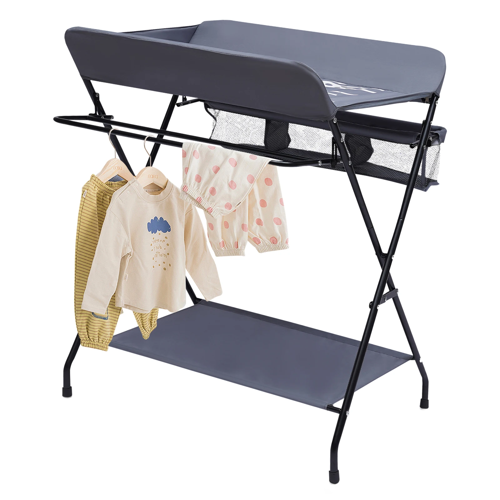 Mesa Plegable para Cambiar Pañales de Bebé, Capacidad de 55 lb, Tela Oxford y Hierro, con Cestas de Almacenamiento para Guardería, Dormitorio y Hogar