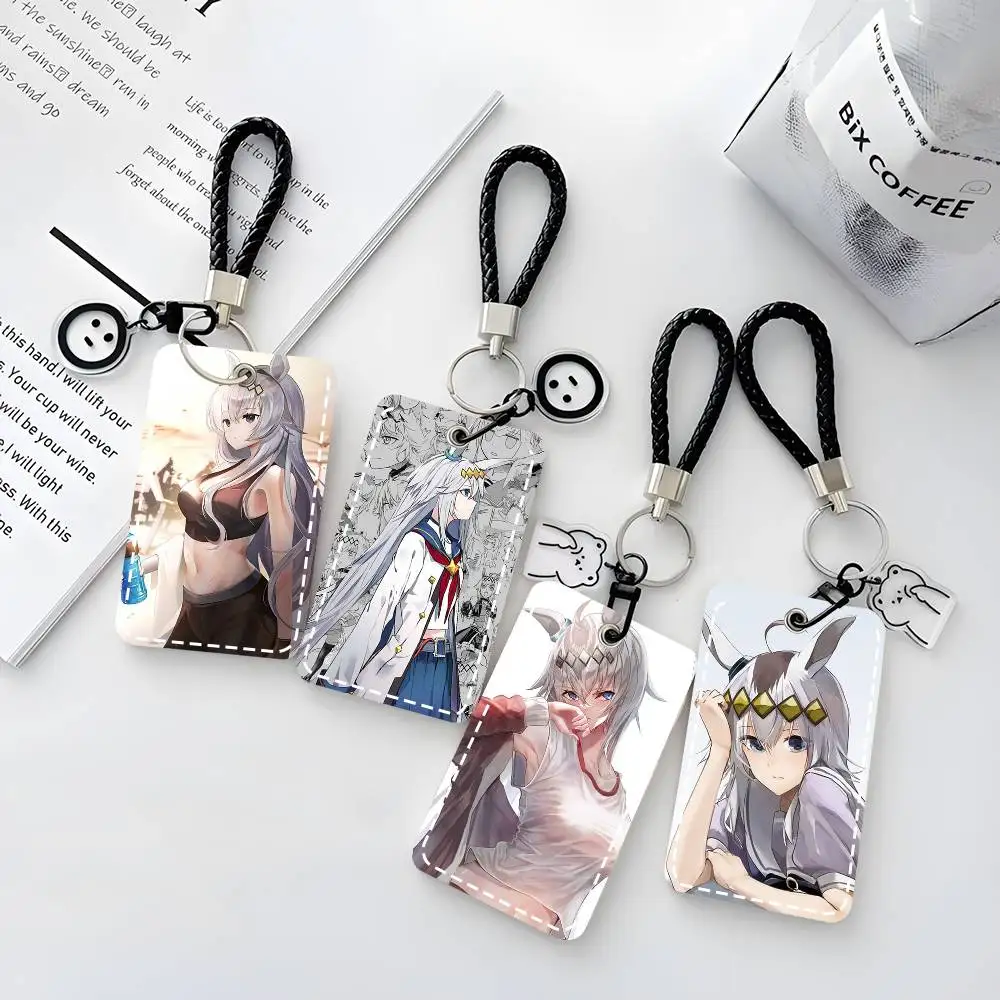 Anime Uma Musume Oguri Cap Card Case Keychain Access Card Bag Key Tag Ring Leather Card Holder Key Ring Access