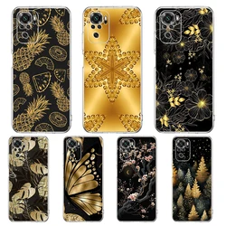 Gold Foil Art Phone Case Cover for Redmi 12 Note 10 11 11T 7 8 8T 9 K40 Gaming 9A 9C Pro Plus 5G Transparent Shell Coque Capas