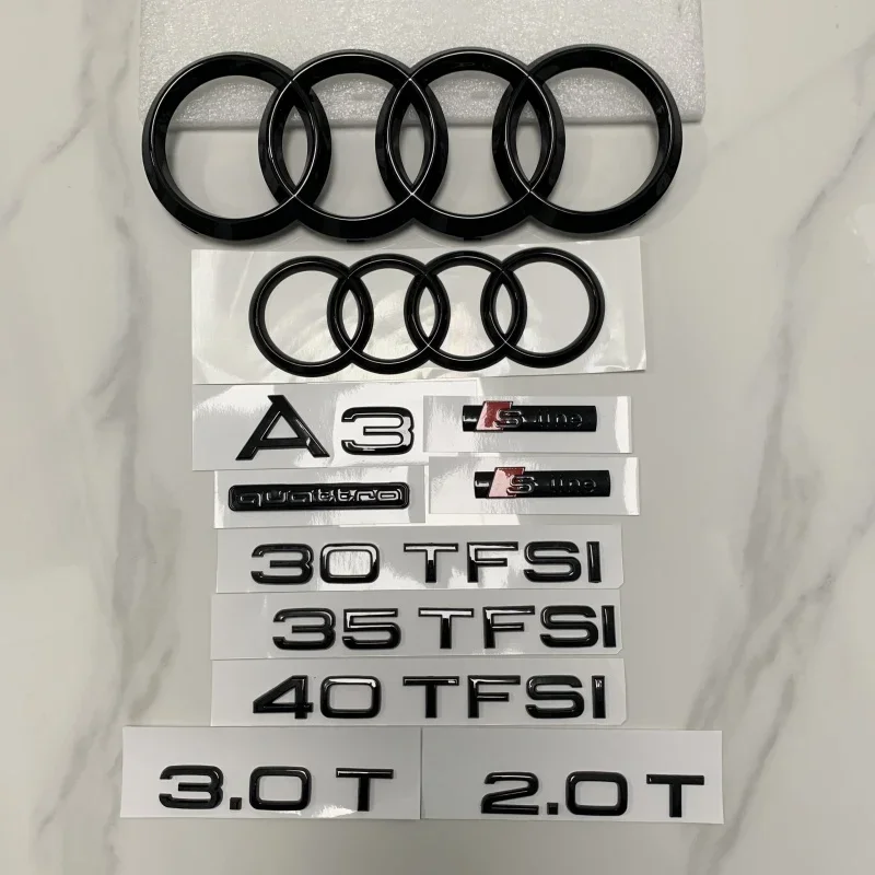 

2021 AUDI A3 4 Ring Logo ABS Black Car Hood Front Grill Rear Trunk Emblem Badge Sticker Quattro Sline A3 Accessory refit