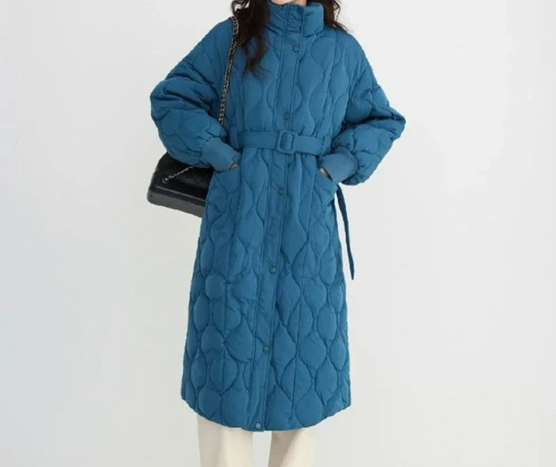 

2025 Winter New Rhombus Medium and Long Cotton Clothes Design Sense Versatile Jacket Temperament