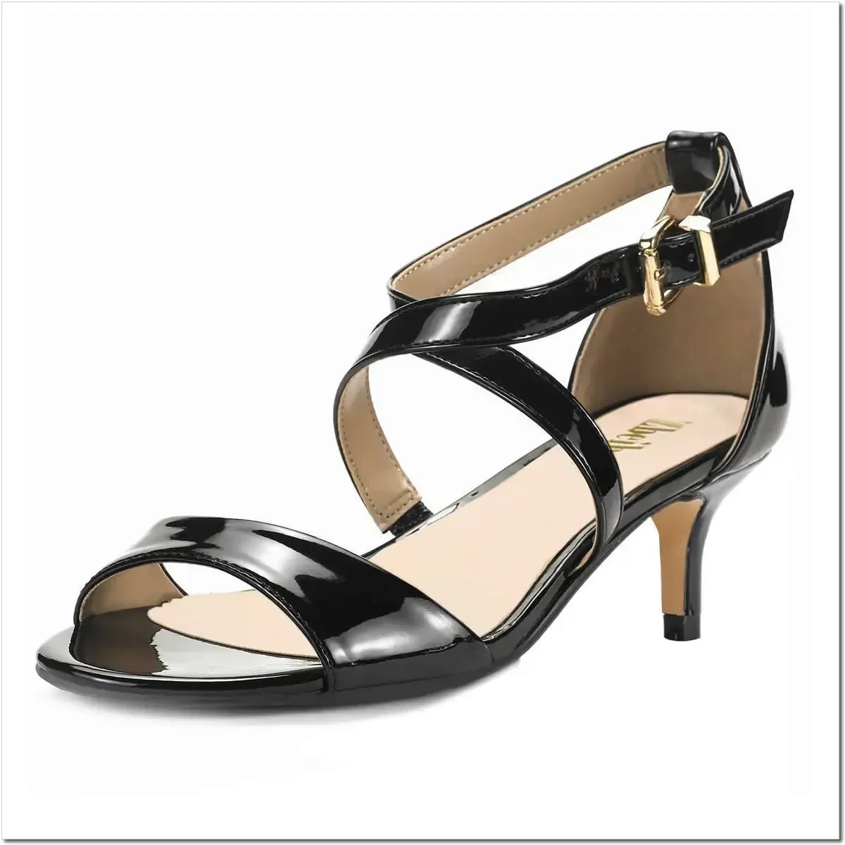 

Women Sandals Summer Sexy Pumps 5cm Low Thin High Heels Open Toe Casual Buckle Strap Sandal Patent Leather Party Wedding Shoes