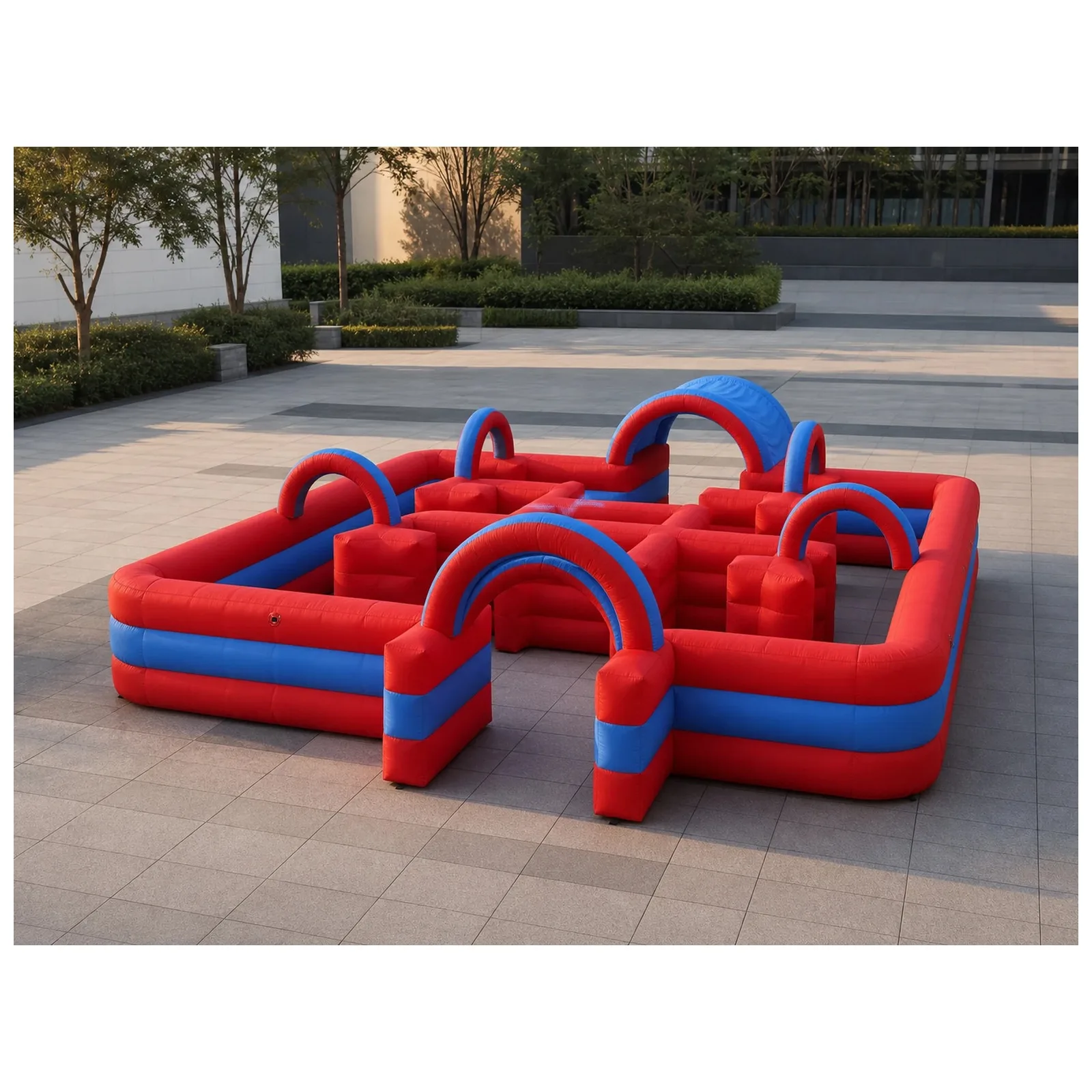 Commercial Red Blue Arched Inflatable Maze 9x9x2.5m Open Top Events Rentals