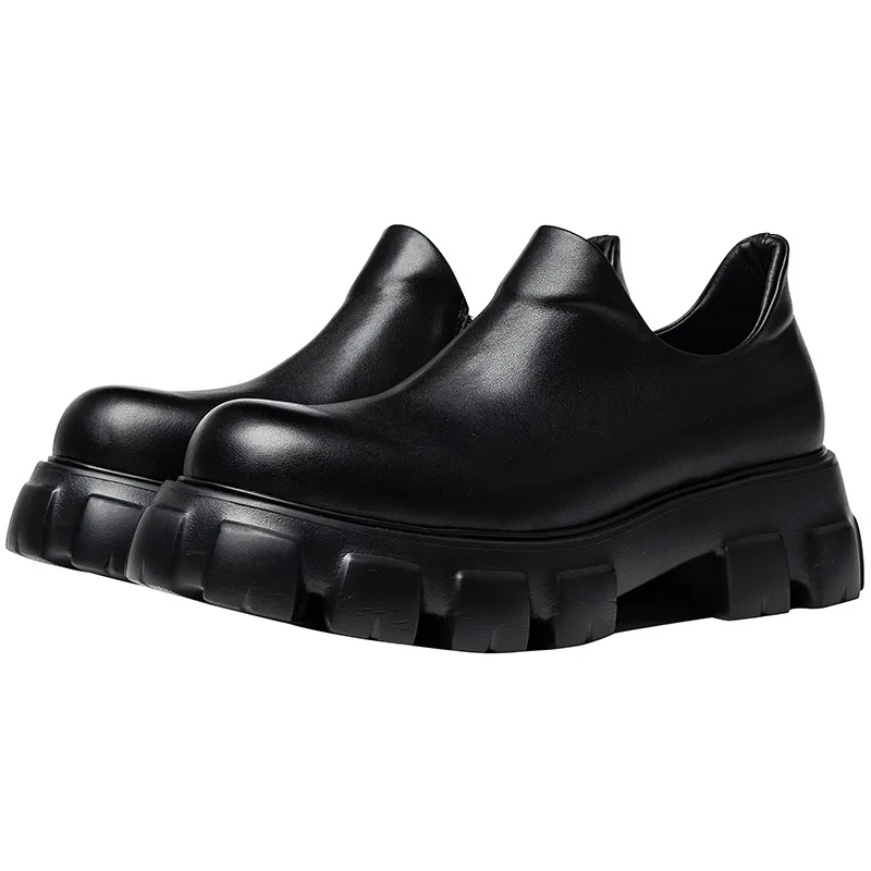 

Retro Platform Mens Derby Dress Shoes Luxury Genuine Leather Designer Handmade 6 Cm Heels Round Toe Comfortable Social Shoes Man