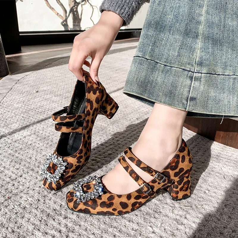 

2025 Women's Shoes Buckle Strap Women's High Heels Fashion Leopard Print Office and Career New Crystal Best Seller Heels Women