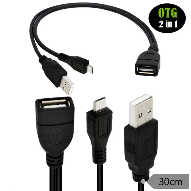 30cm 1/2 USB 2.0 A Female to Micro 5P Male+USB Male Data Cable Micro USB OTG Host Data Cable With External Power Supply