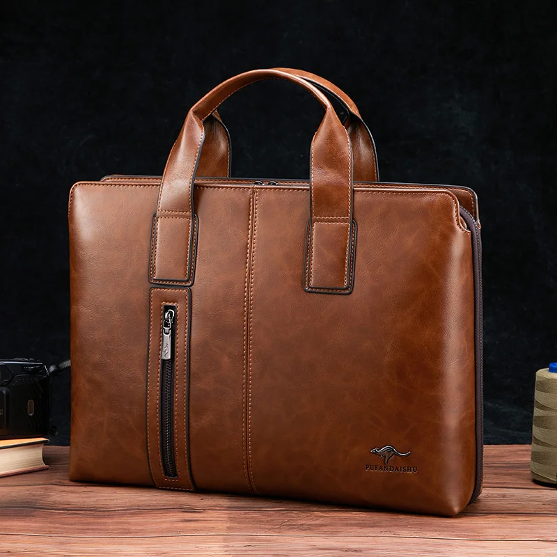 Sac à main d'affaires en cuir de luxe pour hommes, étuis à bombes pour hommes, sac messager lancé par un homme vintage, sac pour ordinateur portable de grande capacité