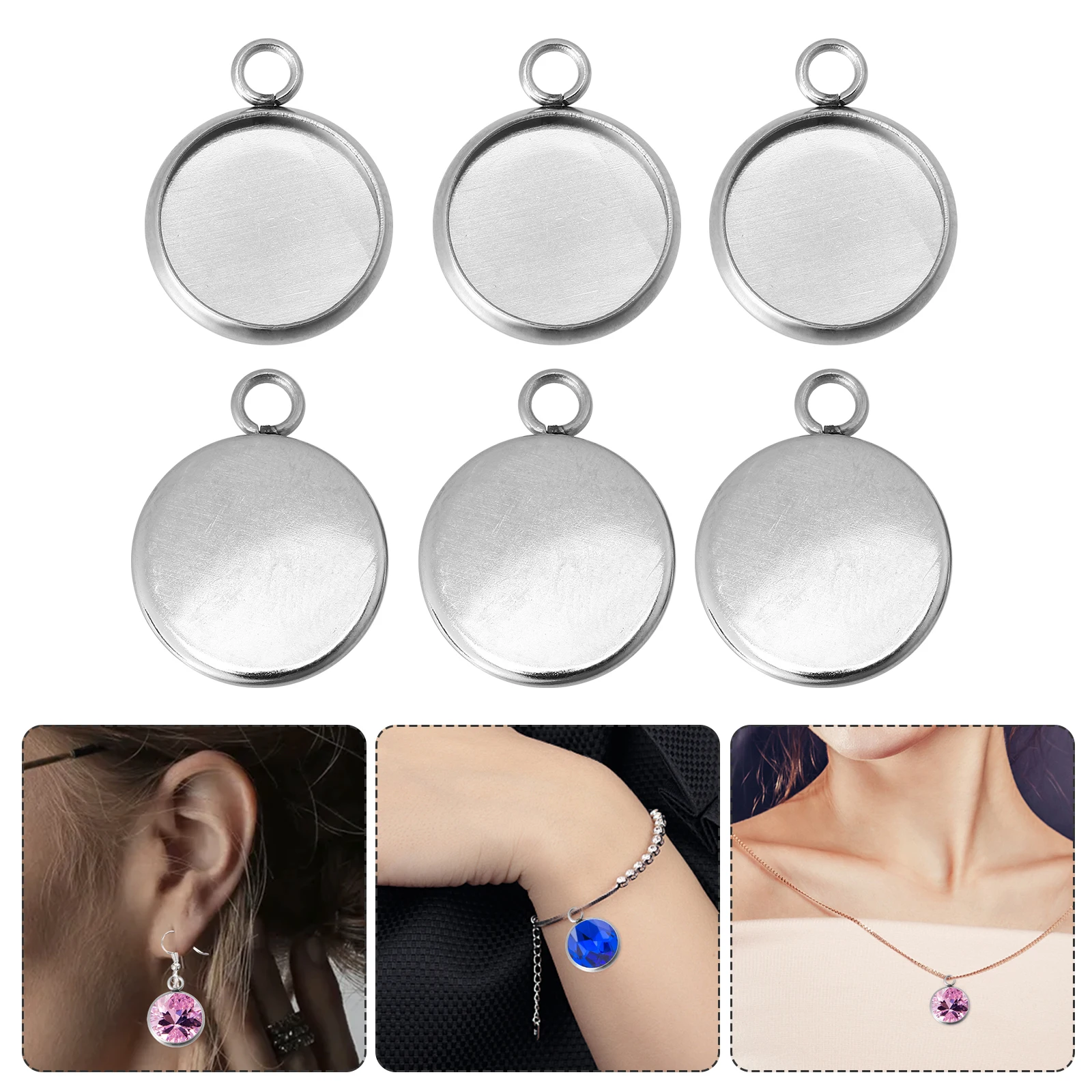

50pcs Stainless Steel Pendant Trays Gemstone Basins Diy Jewelry Making Earring Rings Necklace Bracelet Accessories Party Wedding