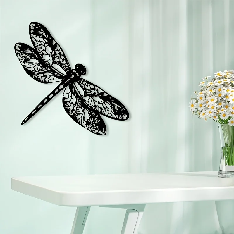 CIFBUY Black Dragonfly Wing Iron Wall Art Rustproof Hanging Plaque Indoor Outdoor Garden Patio Home Decor Ornament Stylish