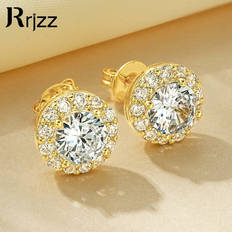 

Rrjzz 1CT серьги-гвоздики для женщин S925 стерлингового серебра с покрытием CZ имитация бриллианта серьги-гвоздики Halo свадебные изящные ювелирные изделия