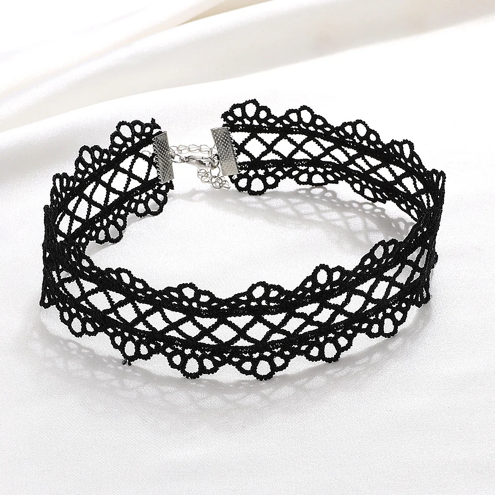 Gothic Black Color Lace Collar Vintage Hand Woven Fabric Choker Necklace For Women Fashion Short Clavicle Chain Jewelry Gift