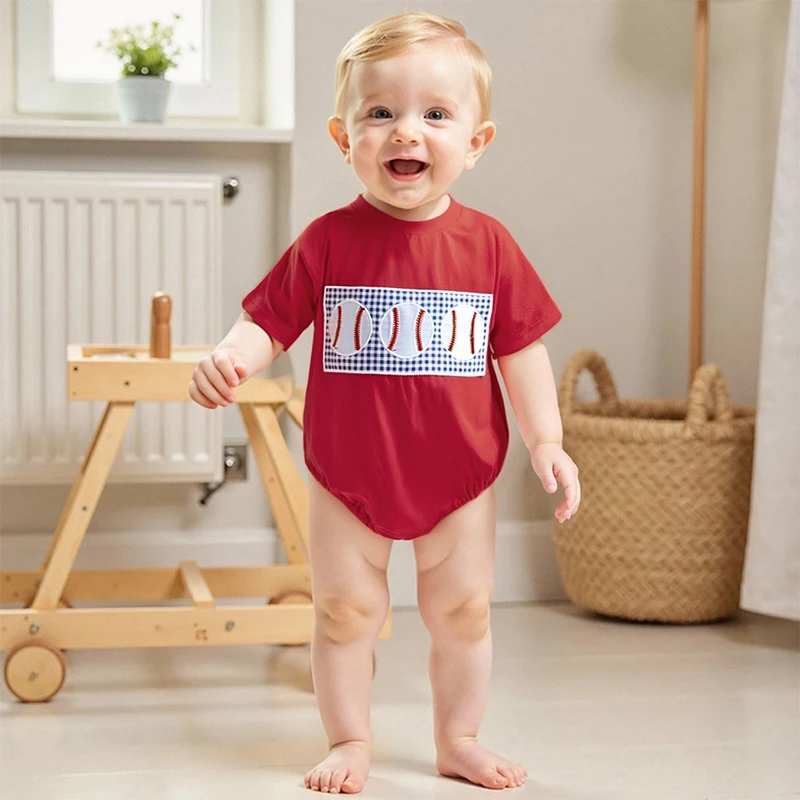 

Toddler Boy Casual Romper Short Sleeve Round Neck Baseball Print Loose Jumpsuit Summer Outfit for Baby Boy