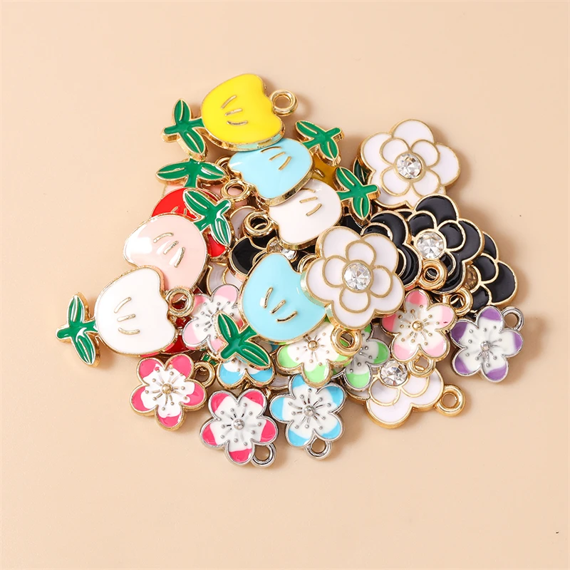 20 Stück gemischte bunte Emaille-Blumenanhänger für die Schmuckherstellung, Tropfenohrringe, Halsketten, Armbänder, DIY-Bastelzubehör – Detail 3