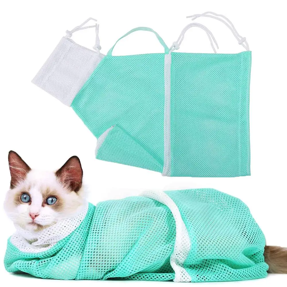 Cats Grooming Bag Breathable Mesh Cat Bathing Washing Bag Restraint Multi-purpose For Nail Cutting Beauty Medication Feedin E2Q8