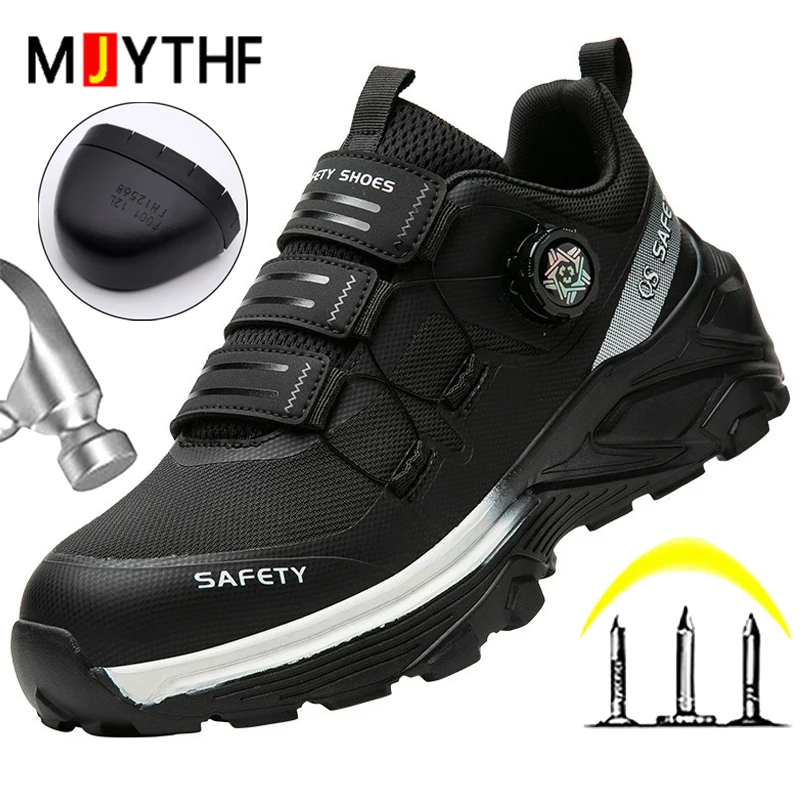 New Fashion Safety Shoes Work Sneakers Men Boots Rotating Button Security Work Shoes Steel Toe Protection Shoes Puncture-Proof