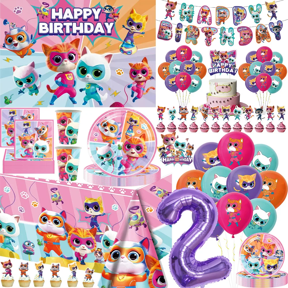 Superkitties Birthday Balloons Party Decorations Napkins Cake Topper Party Supplies Baby Shower Child Birthday Party Favors