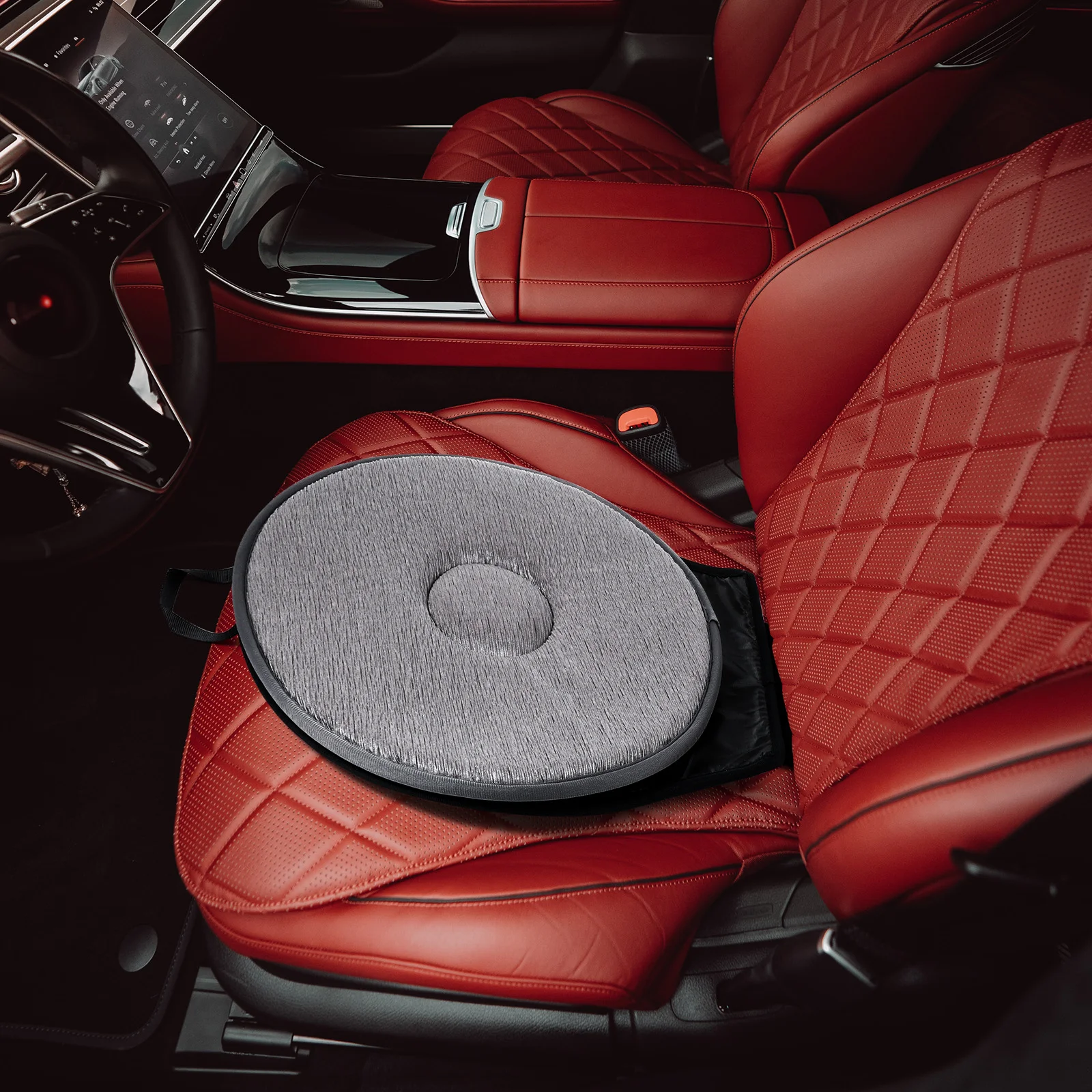 

360 Degree Rotating Car Seat Cushion Shallow Gray Single Ring Anti Slip Base Comfortable Design for Pregnant Women Elderly Home