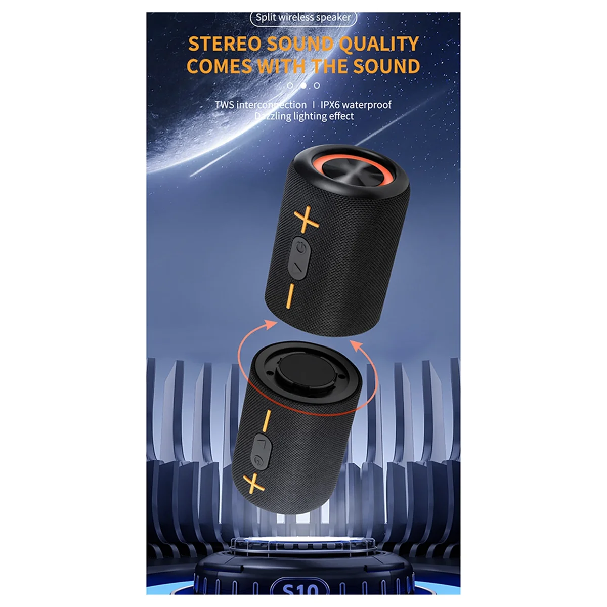 

POSV-S10 Detachable Bluetooth Speaker Portable Speaker IPX6 Waterproof Suitable TWS Boom Box Colorful Lighting Effect