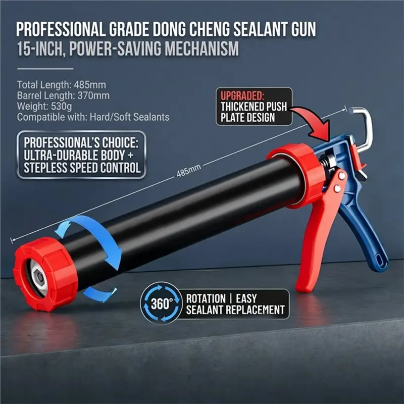 PORK-Silicone Sealant Tool 15 Inch 360° Rotating Multi-Function Manual Caulking Tool Dual-Use For Doors Windows Hand Tools