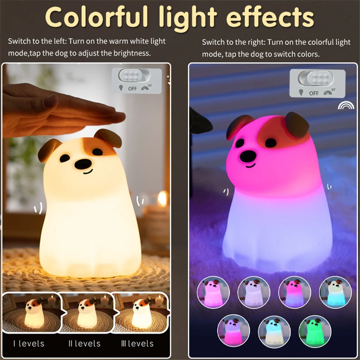 NEW_Colorful LED Night Light Dog Cartoon Bedroom Lamp for Kids Gift