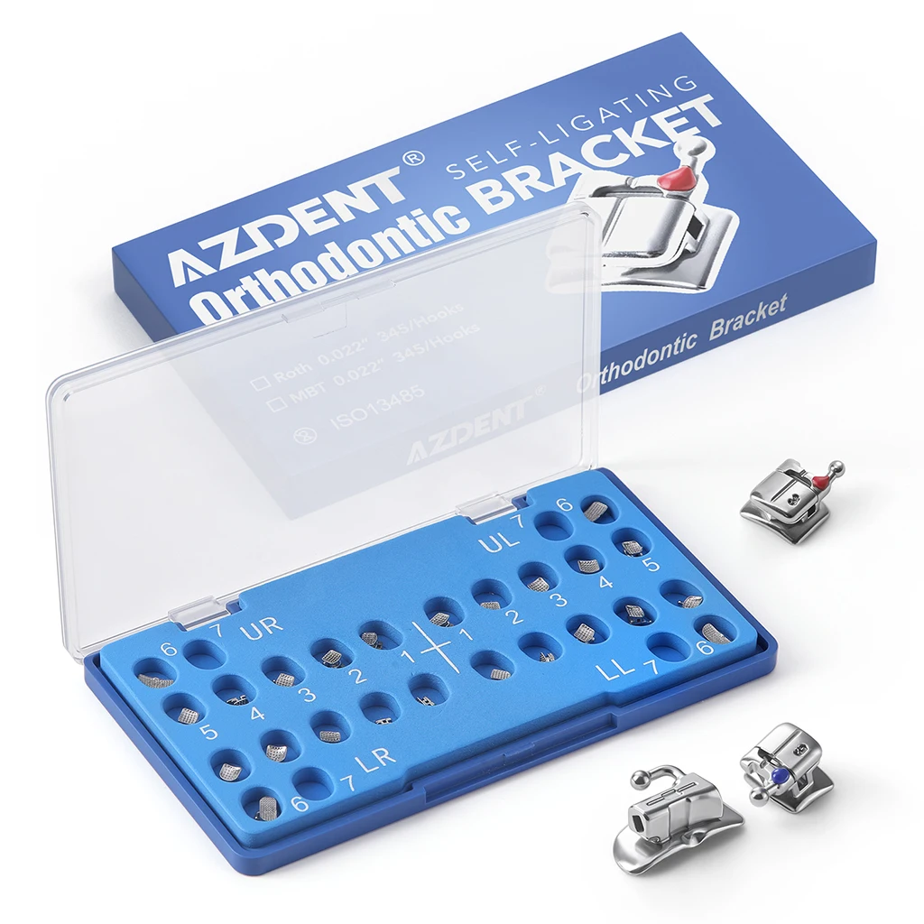 5 Boxen AZDENT Dental Kieferorthopädische Selbstligierende Brackets Mini Roth/MBT.022 Haken 3 4 5 Bukkalröhrchen MIM Monoblock-Basis – Detail 1