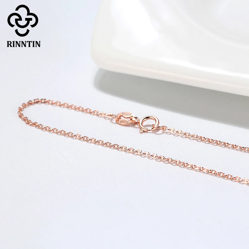 Rinntin-collar de cadenas de eslabones de Cable para mujer, de Plata de Ley 925 de oro rosa, accesorios de cadena de cuello fino, joyería SC06