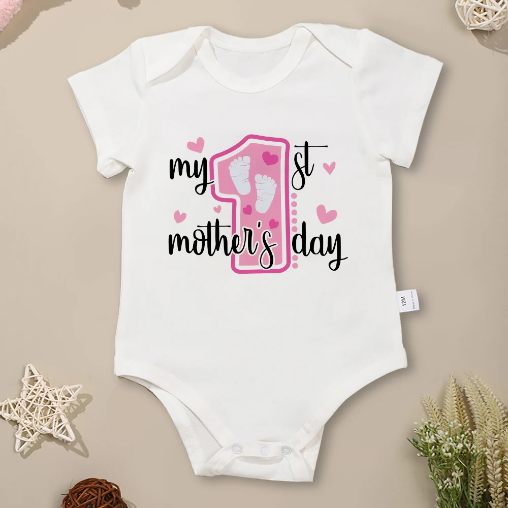 

Beautiful Festival Style Baby Girl Clothes Aesthetic “My 1st Mother's Day” Print Fashion Newborn Onesie Cotton Comfy Pajamas