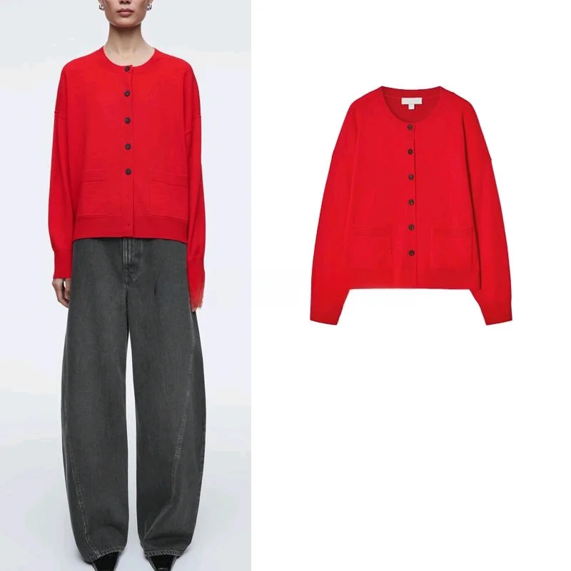 

Spring New Arrival Women's Lazy Sle Casual Knitted Wool Blend Open Cardigan round Ne Commute Loose Fit Long Sve