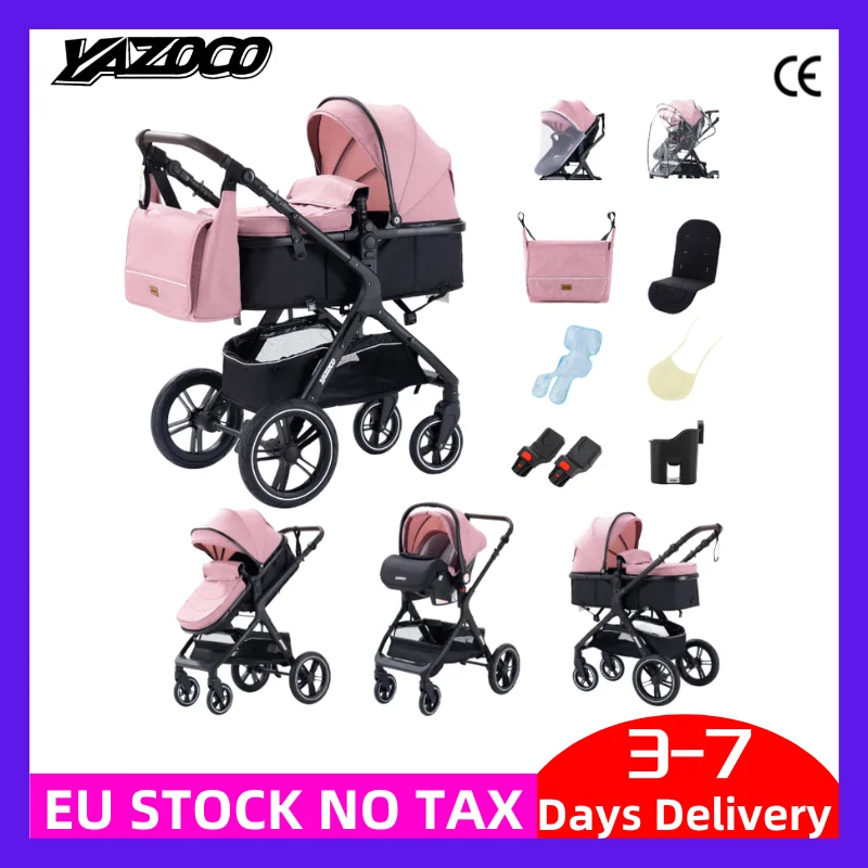 Passeggino 3 in 1 con Seggiolino Auto e Culla Multifunzione Passeggino Compatto Pieghevole Leggero per Neonati
