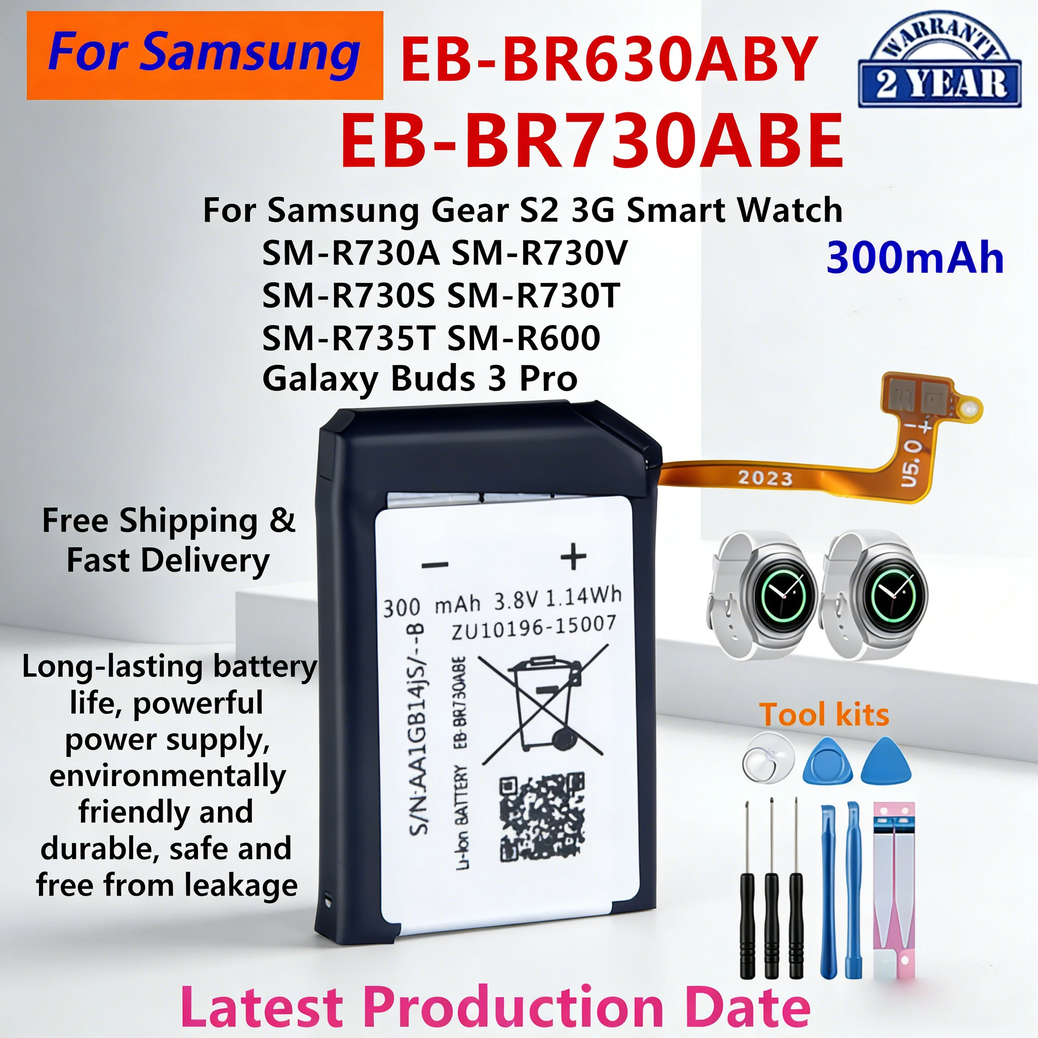 

Аккумулятор EB-BR730ABE EB-BR630ABY для Samsung Gear Sport SM-R600 S2 3G SM-R730A и Galaxy Buds 3 Pro SM-R630 + инструменты для ремонта