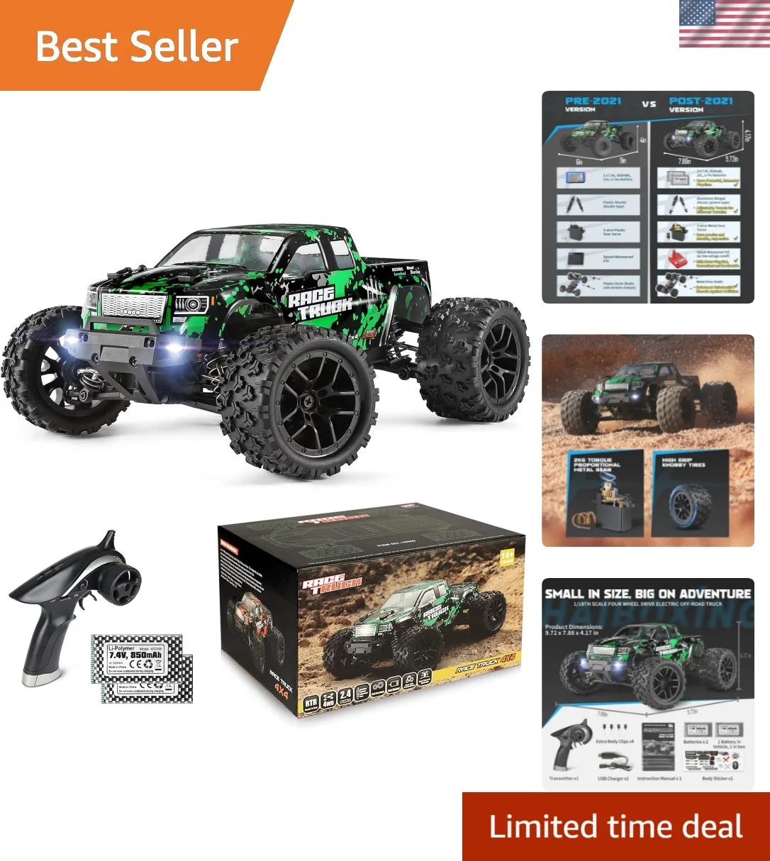 

4WD Waterproof 1:18 Scale RC Off-Road Vehicle, High-Speed Fun for All Ages!